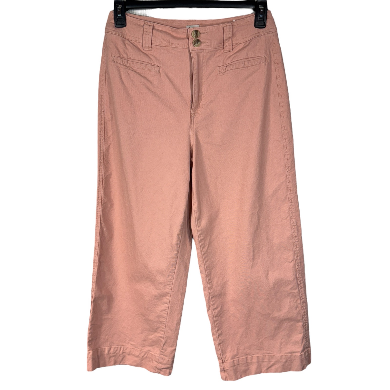 A New Day Sz 8 Wide Leg Crop Pants Stretch Hi-Rise Zip-Fly Pockets Light Pink